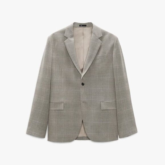 ZARA CHECKED SUIT JACKET BEIGE SIZE 40 | 4259/744/986 - Picture 1 of 11